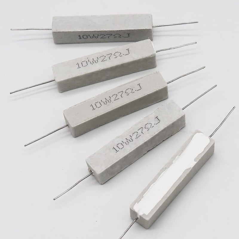 Dimlove 10W 27 5% Cement Resistor, 10 Pack, Axial Lead, White, 50x10x10mm, 15mm Lead, 0.8mm Diameter, Shock/Heat/Moisture Resistant, Wirewound, Power Resistors - Image 4